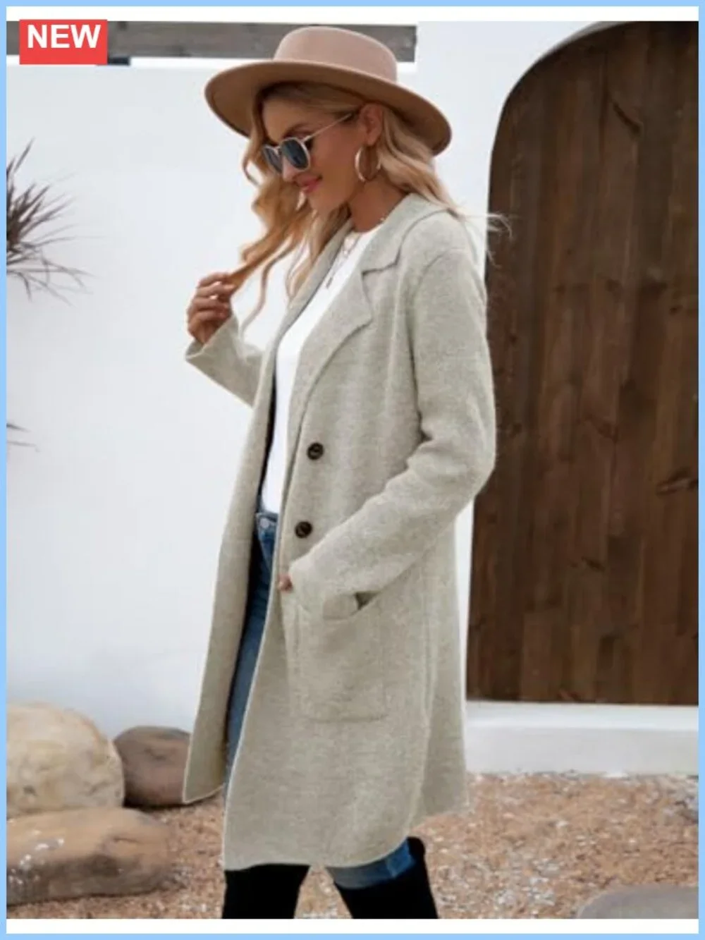 Women's Long Cardigan Sweater Open Front Knit Coatigan Notch Lapel Pockets